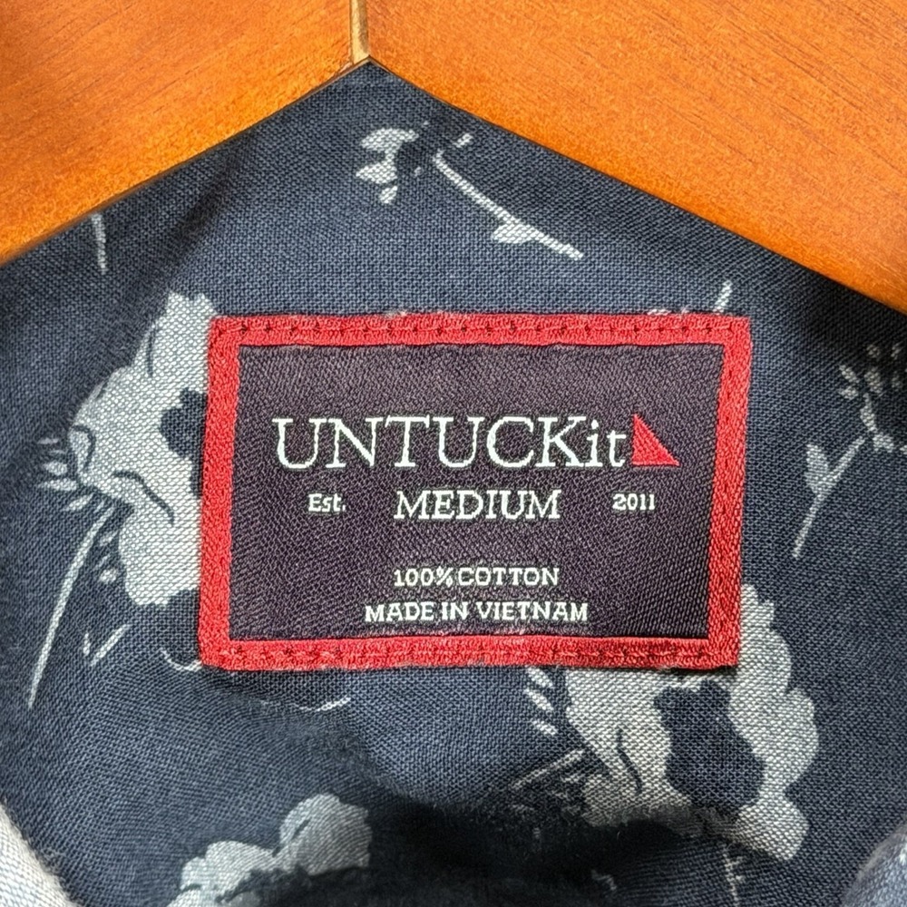 UNTUCKit Coolidge Shirt Mens M Blue 100% Cotton Floral Short Sleeve Button Up - Picture 3 of 8